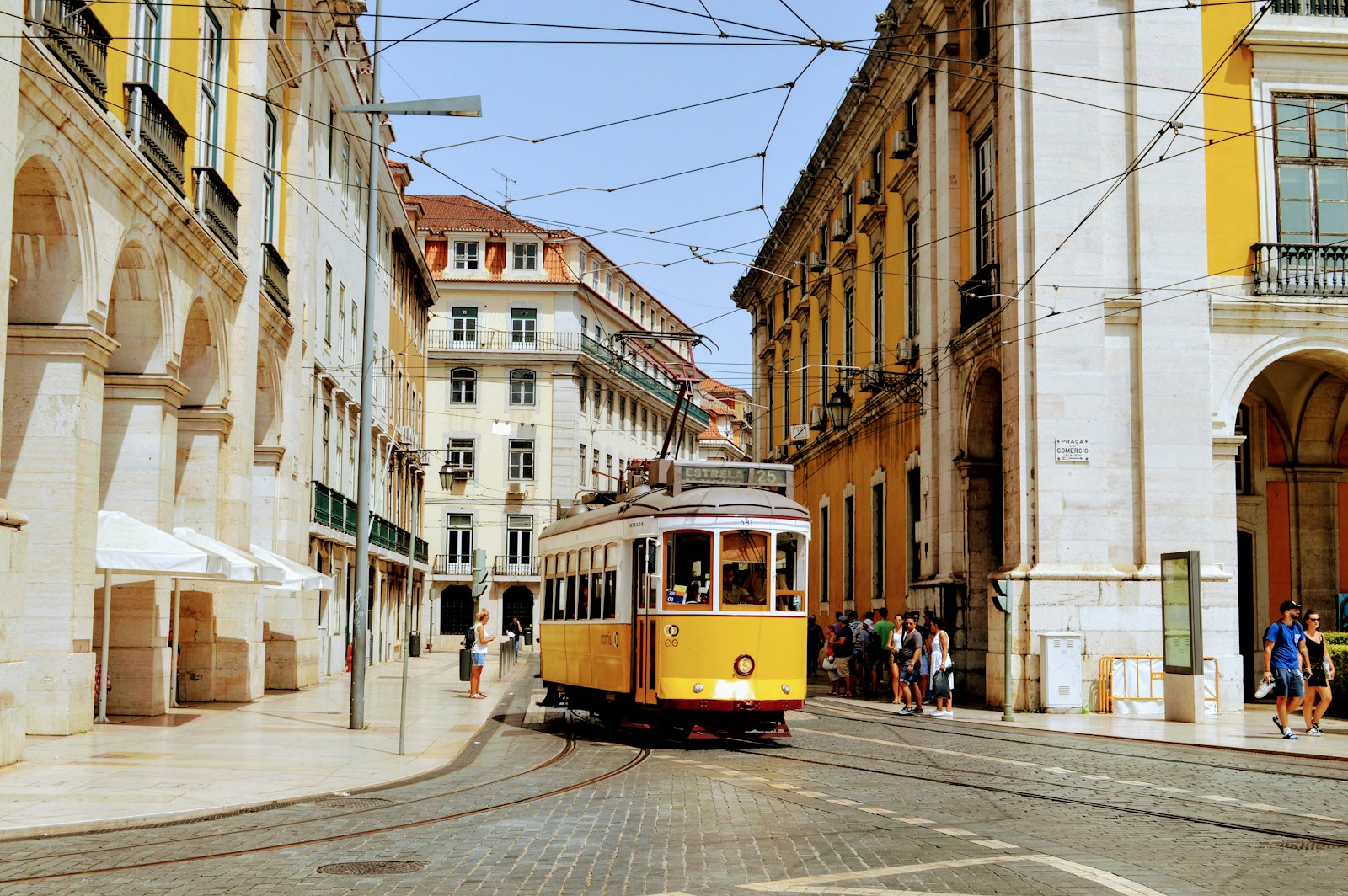 Rooftops and the river in Lisbon at golden hour